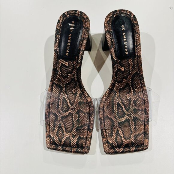 Good American Snakeskin Block Heel Clear Sandals Size 7 - Picture 2 of 6